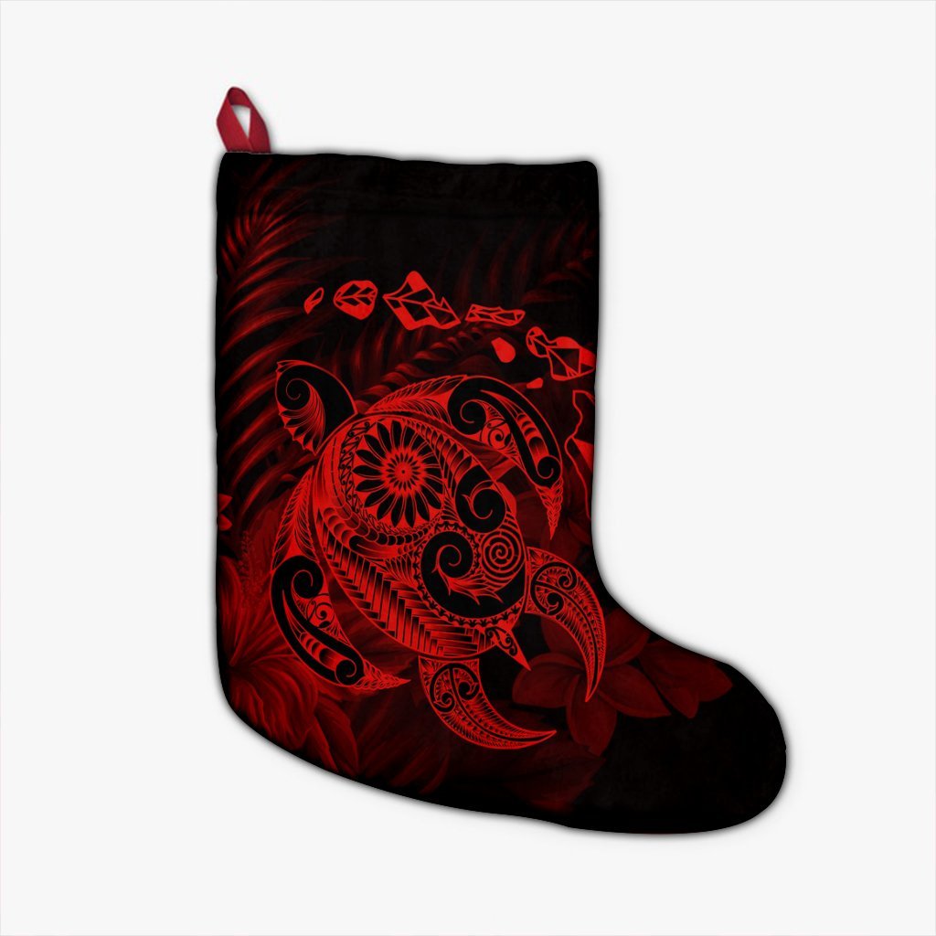 Hawaiian Map Turtle Tattoo Hibiscus Plumeria Polynesian Christmas Stocking - Red - AH Christmas Stocking 26 X 42 cm Black - Polynesian Pride