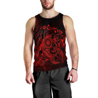 Hawaiian Map Turtle Tattoo Hibiscus Plumeria Polynesian Tank Top - Red - AH Black - Polynesian Pride