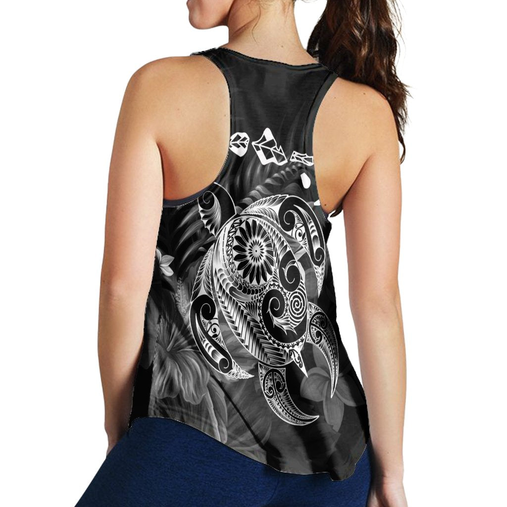 Hawaiian Map Turtle Tattoo Hibiscus Plumeria Polynesian Racerback Tank - White - AH - Polynesian Pride