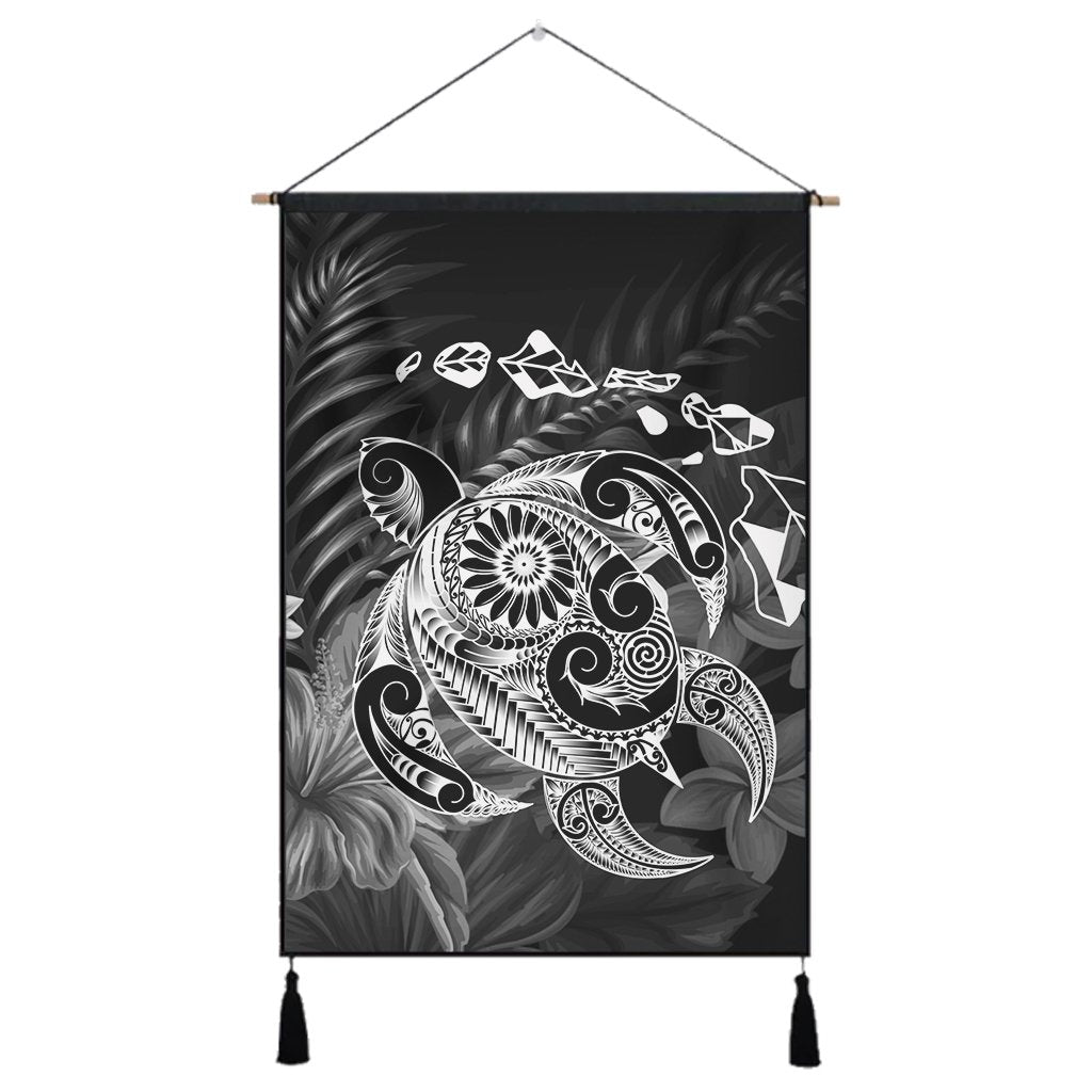 Hawaiian Map Turtle Tattoo Hibiscus Plumeria Polynesian Hanging Poster - White - AH Hanging Poster Cotton And Linen - Polynesian Pride