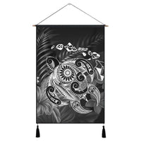 Hawaiian Map Turtle Tattoo Hibiscus Plumeria Polynesian Hanging Poster - White - AH Hanging Poster Cotton And Linen - Polynesian Pride