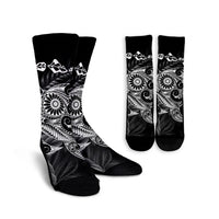 Hawaiian Map Turtle Tattoo Hibiscus Plumeria Polynesian Crew Socks - White - AH Crew Socks White - Polynesian Pride