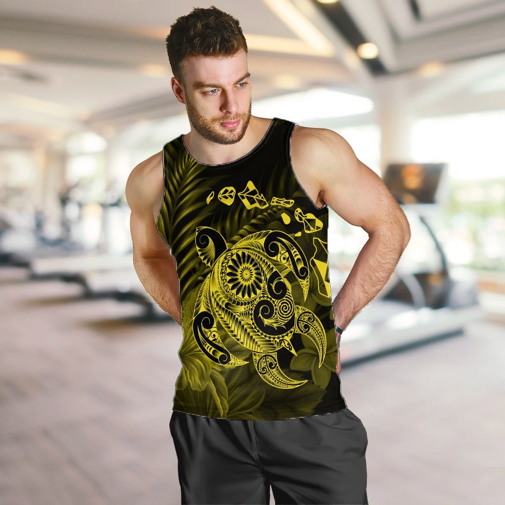 Hawaiian Map Turtle Tattoo Hibiscus Plumeria Polynesian Tank Top - Yellow - AH - Polynesian Pride