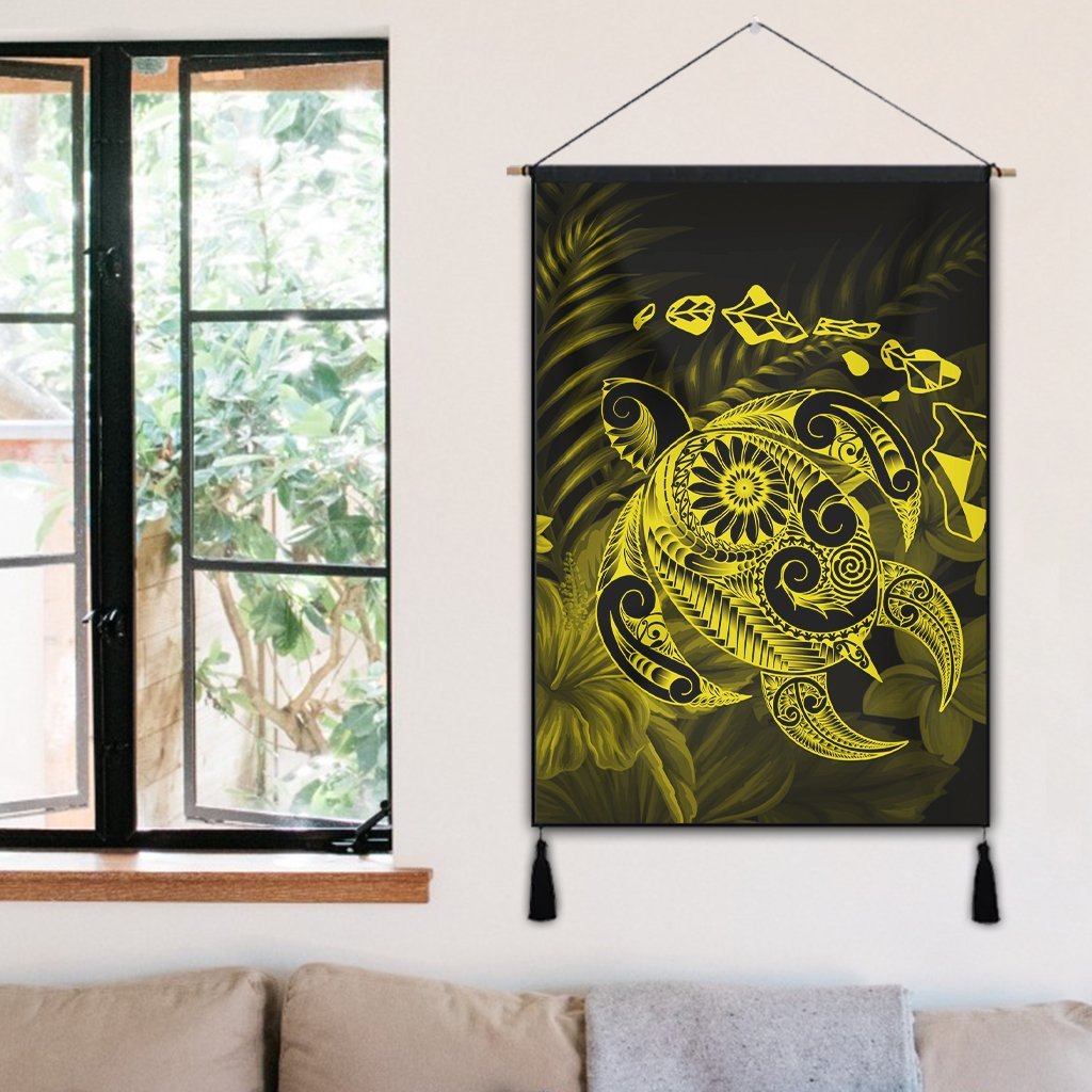 Hawaiian Map Turtle Tattoo Hibiscus Plumeria Polynesian Hanging Poster - Yellow - AH - Polynesian Pride