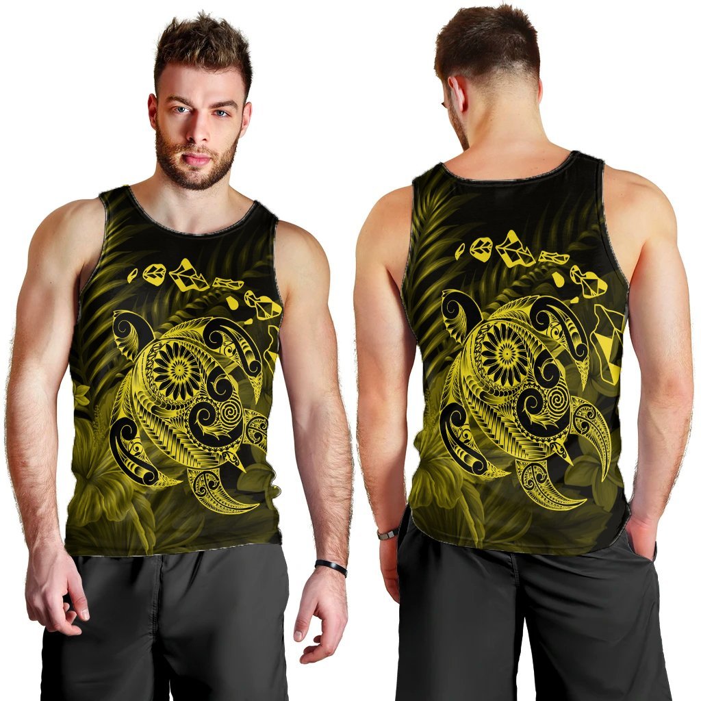 Hawaiian Map Turtle Tattoo Hibiscus Plumeria Polynesian Tank Top - Yellow - AH - Polynesian Pride