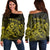 Hawaiian Map Turtle Tattoo Hibiscus Plumeria Polynesian Women's Off Shoulder Sweater - Yellow - AH Black - Polynesian Pride