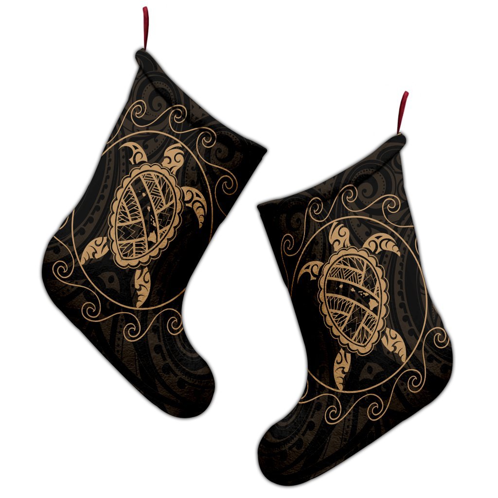 Hawaiian Map Turtle Wave Polynesian Christmas Stocking Gold - AH - Polynesian Pride