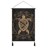 Hawaiian Map Turtle Wave Polynesian Hanging Poster Gold - AH Hanging Poster Cotton And Linen - Polynesian Pride
