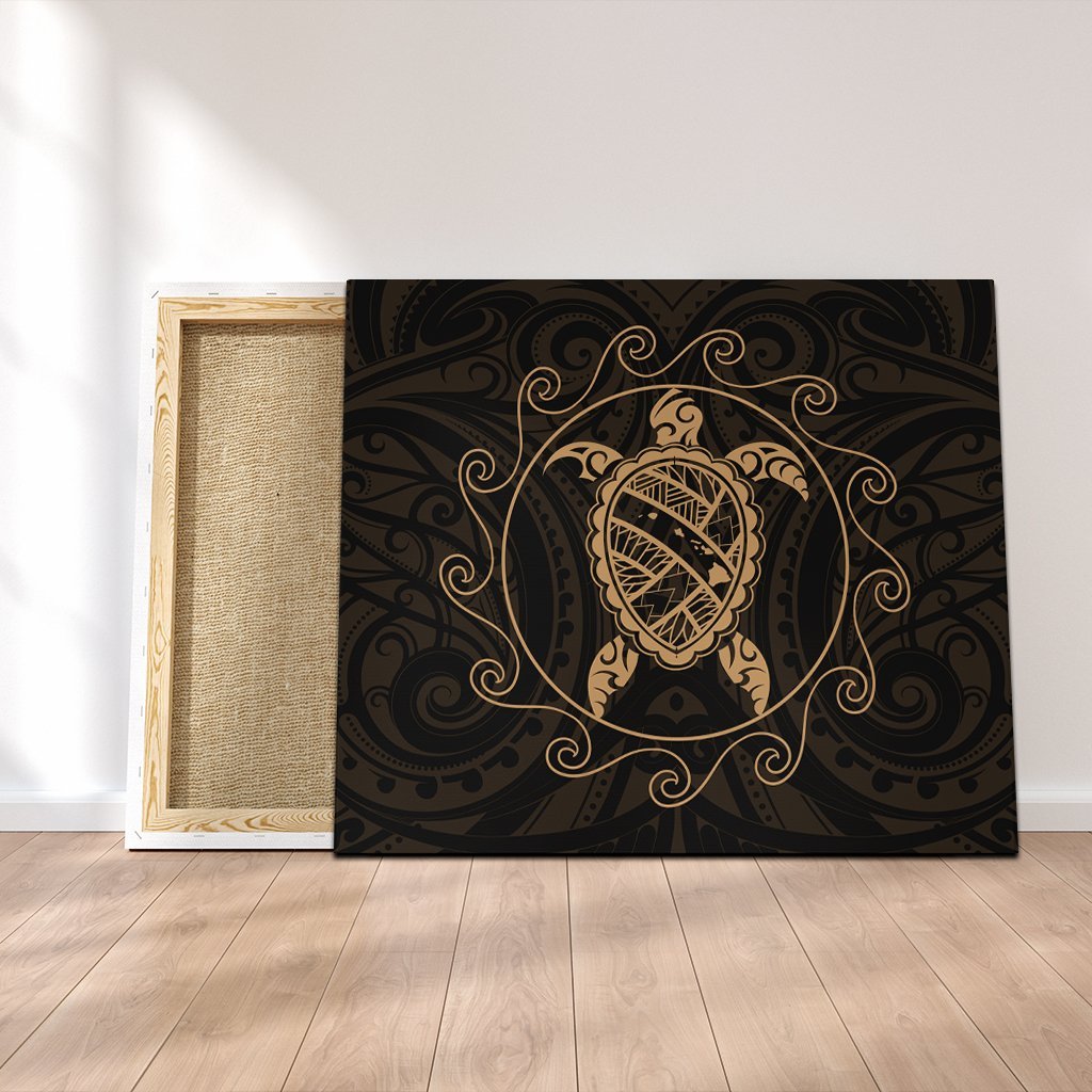 Hawaiian Map Turtle Wave Polynesian Canvas Gold - AH Canvas Poly-cotton - Polynesian Pride