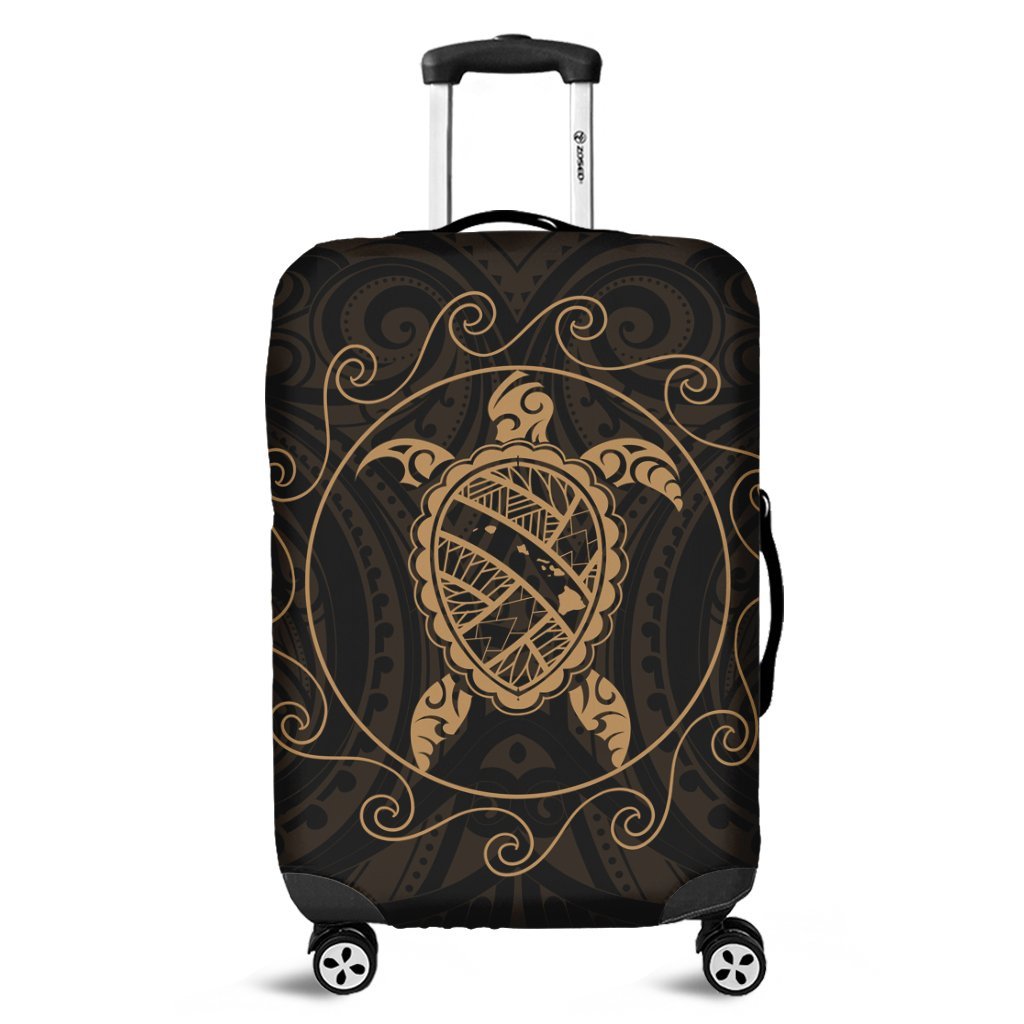 Hawaiian Map Turtle Wave Polynesian Luggage Covers Gold - AH Black - Polynesian Pride