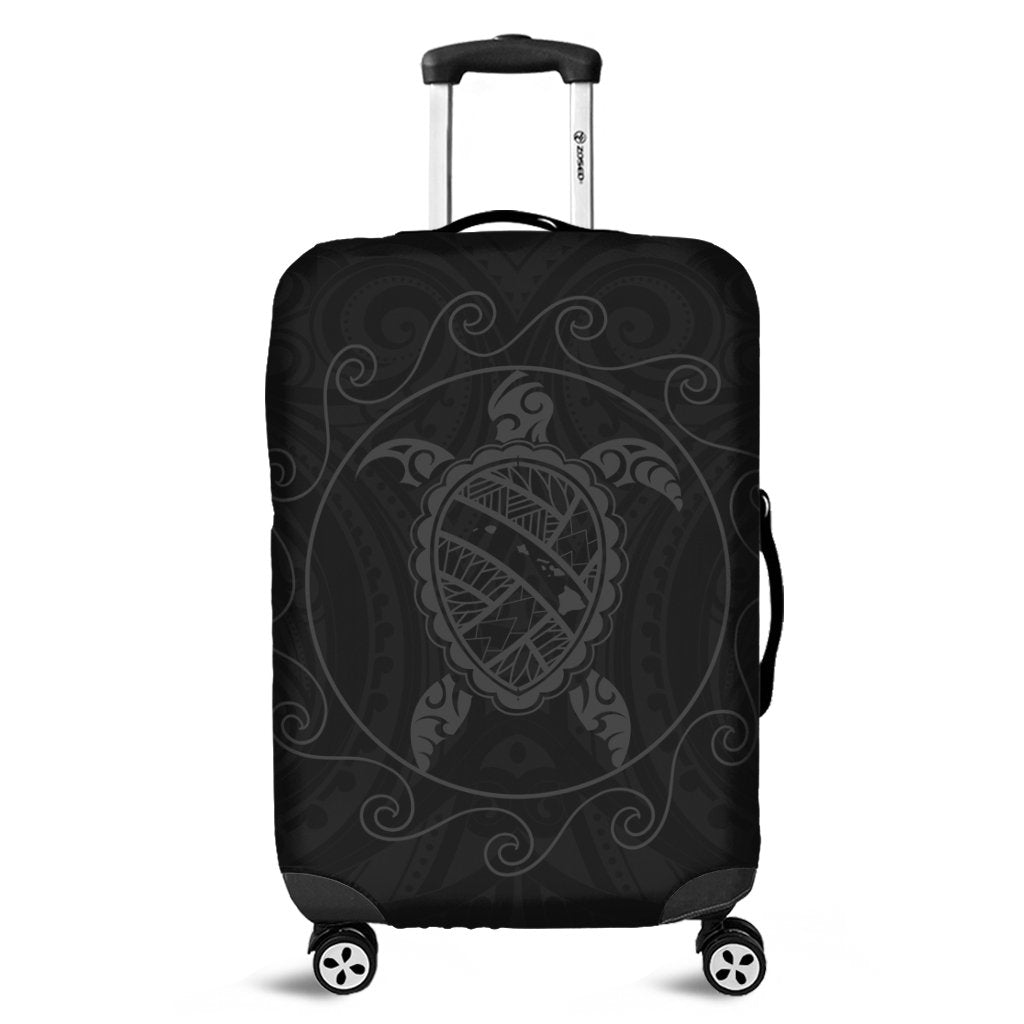 Hawaiian Map Turtle Wave Polynesian Luggage Covers Gray - AH Black - Polynesian Pride