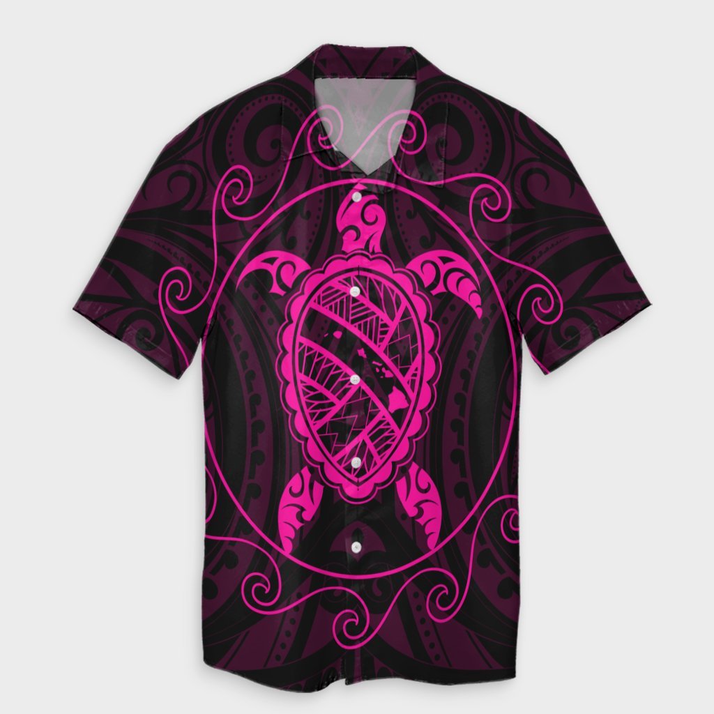 Hawaiian Map Turtle Wave Polynesian Hawaiian Shirt Pink - AH Unisex Black - Polynesian Pride