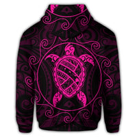 Hawaiian Map Turtle Wave Polynesian Zip Hoodie Pink - Polynesian Pride