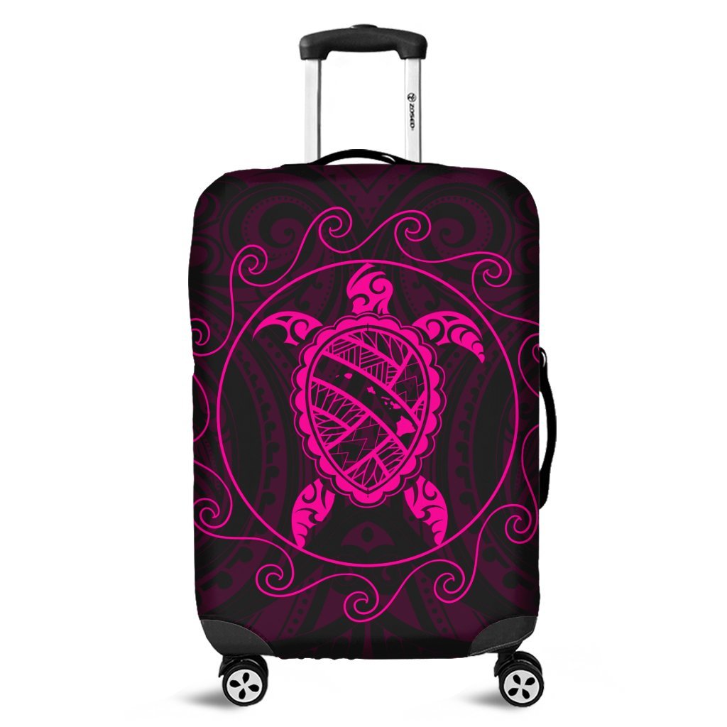 Hawaiian Map Turtle Wave Polynesian Luggage Covers Pink - AH Black - Polynesian Pride