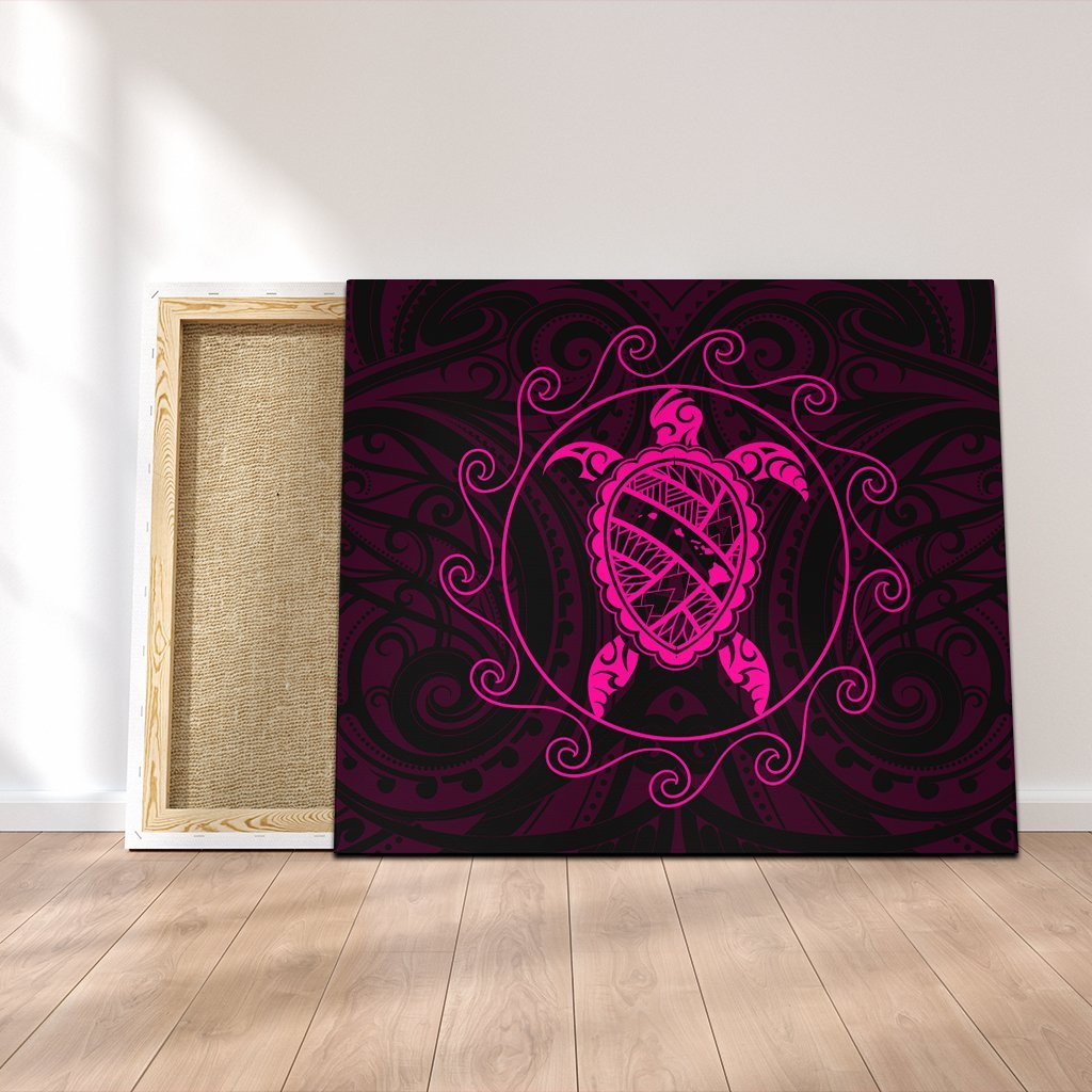 Hawaiian Map Turtle Wave Polynesian Canvas Pink - AH Canvas Poly-cotton - Polynesian Pride