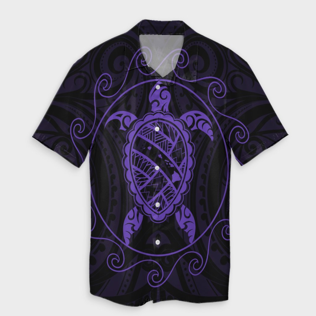 Hawaiian Map Turtle Wave Polynesian Hawaiian Shirt Purple - AH Unisex Black - Polynesian Pride