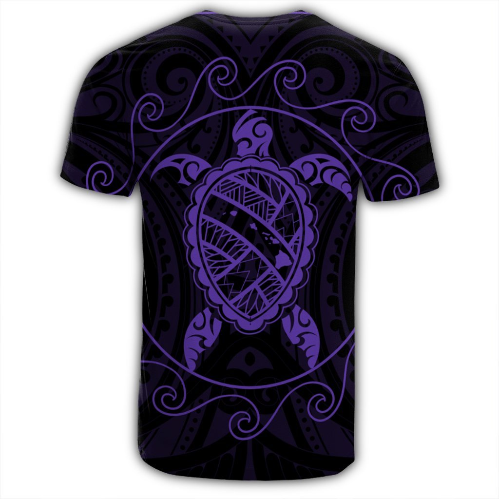 Hawaiian Map Turtle Wave Polynesian T Shirt Purple AH - Polynesian Pride