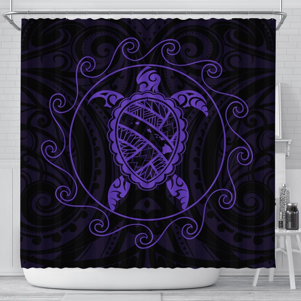 Hawaiian Map Turtle Wave Polynesian Shower Curtain Purple - AH 177 x 172 (cm) Black - Polynesian Pride