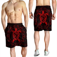 Hawaiian Map Turtle Wave Polynesian Men's Shorts Red - AH - Polynesian Pride