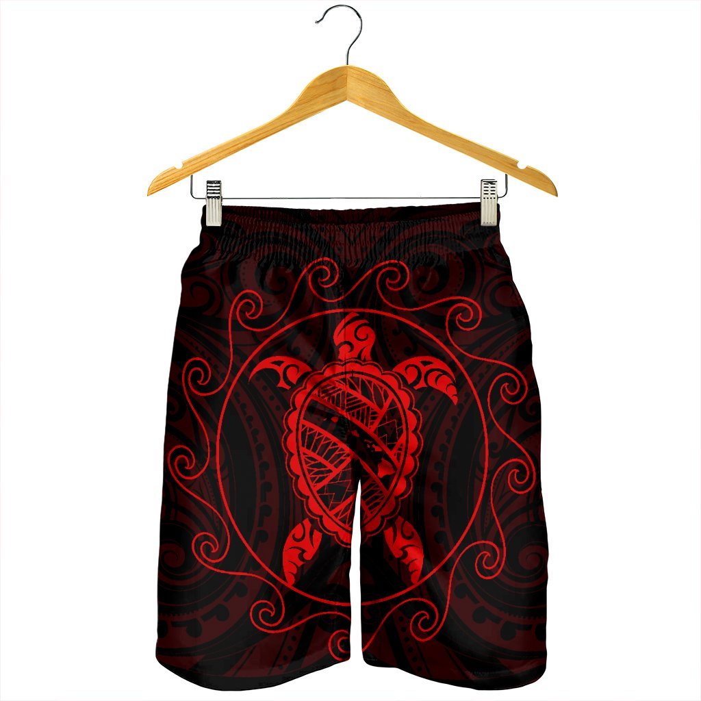 Hawaiian Map Turtle Wave Polynesian Men's Shorts Red - AH - Polynesian Pride