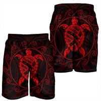 Hawaiian Map Turtle Wave Polynesian Men's Shorts Red - AH - Polynesian Pride