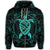 Hawaiian Map Turtle Wave Polynesian Zip Hoodie Turquoise - Polynesian Pride