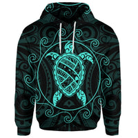 Custom Hawaiian Map Turtle Wave Polynesian Hoodie Turquoise - Polynesian Pride