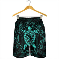 Hawaiian Map Turtle Wave Polynesian Men's Shorts Turquoise - AH - Polynesian Pride