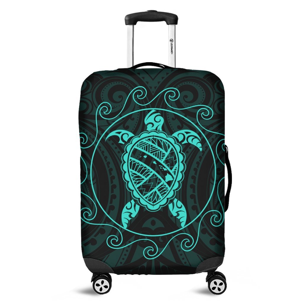 Hawaiian Map Turtle Wave Polynesian Luggage Covers Turquoise - AH Black - Polynesian Pride