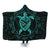 Hawaiian Map Turtle Wave Polynesian Hooded Blanket Turquoise - AH Hooded Blanket White - Polynesian Pride