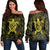 Hawaiian Map Turtle Wave Polynesian Women's Off Shoulder Sweater Yellow - AH Black - Polynesian Pride