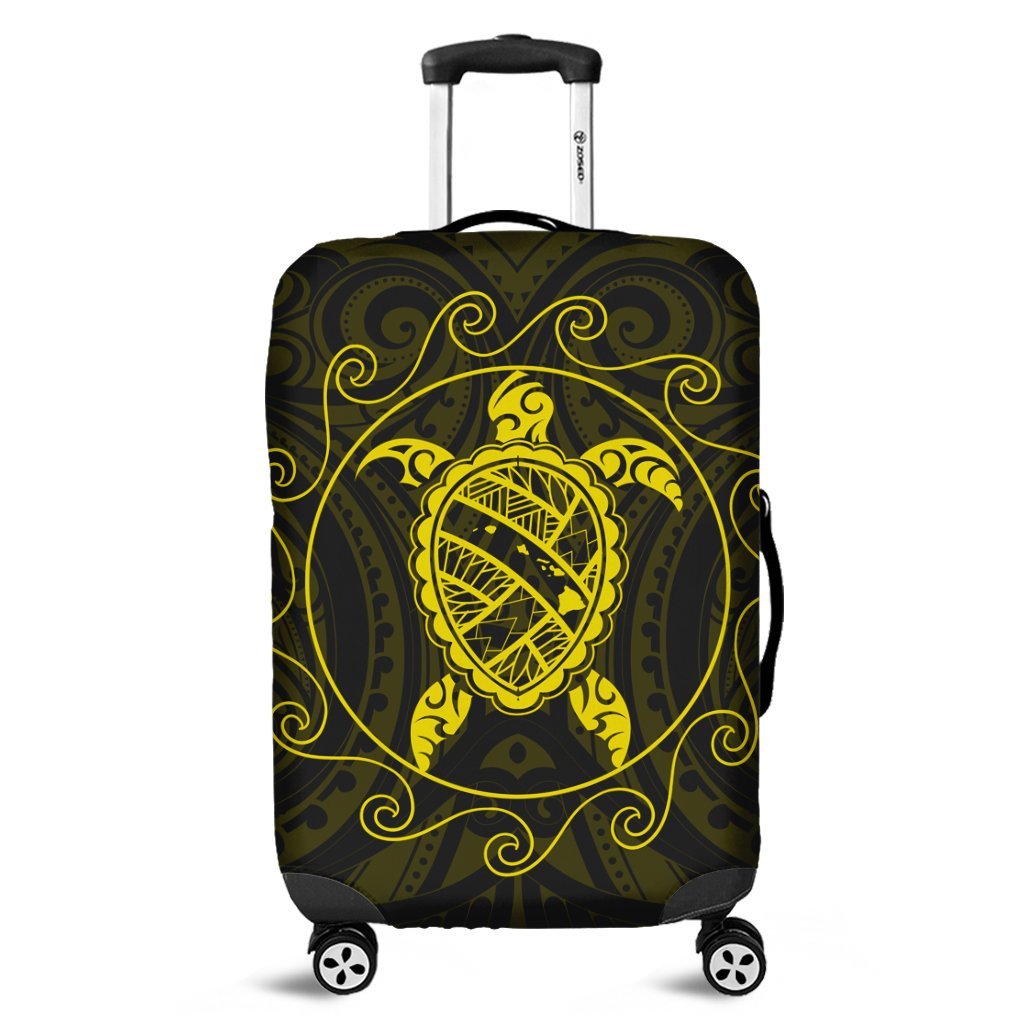 Hawaiian Map Turtle Wave Polynesian Luggage Covers Yellow - AH Black - Polynesian Pride