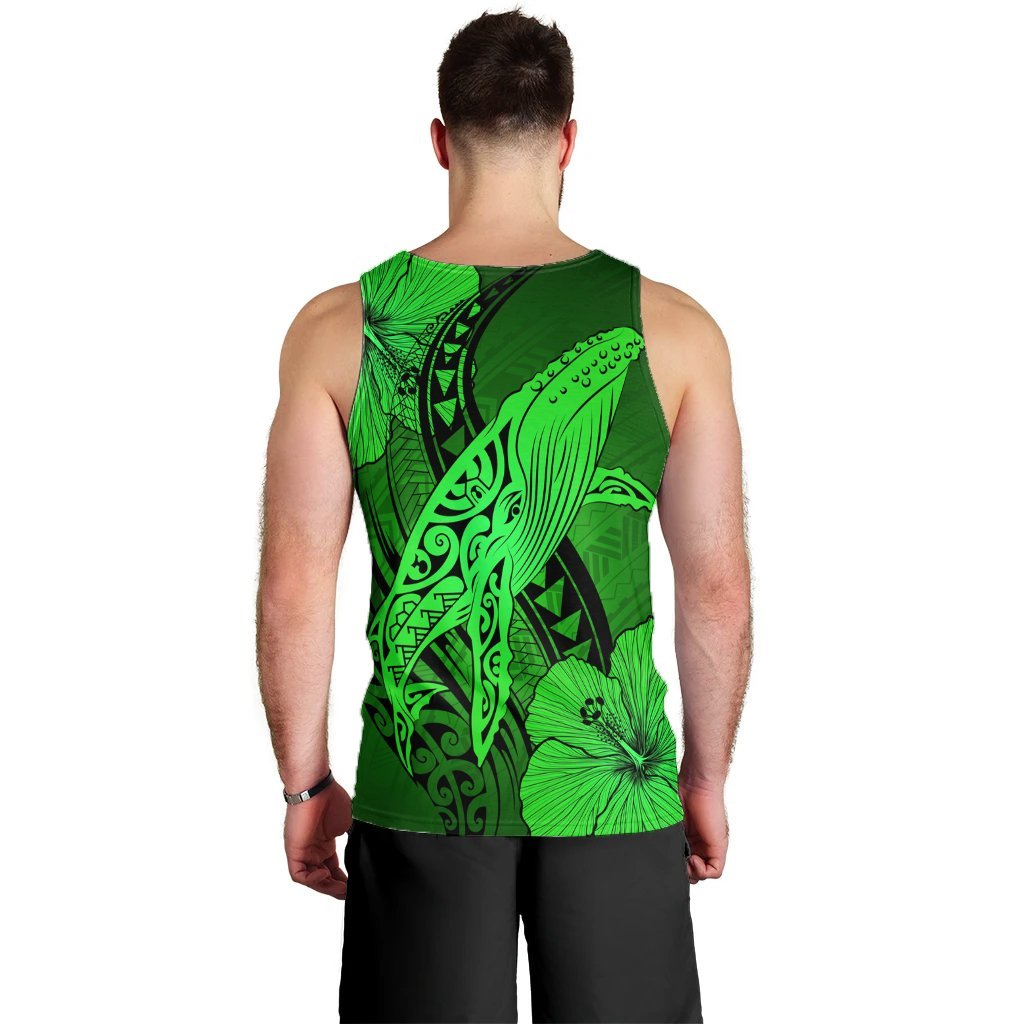 Hawaiian Map Whale Swim Hibiscus Polynesian Tank Top - Green - AH - Polynesian Pride