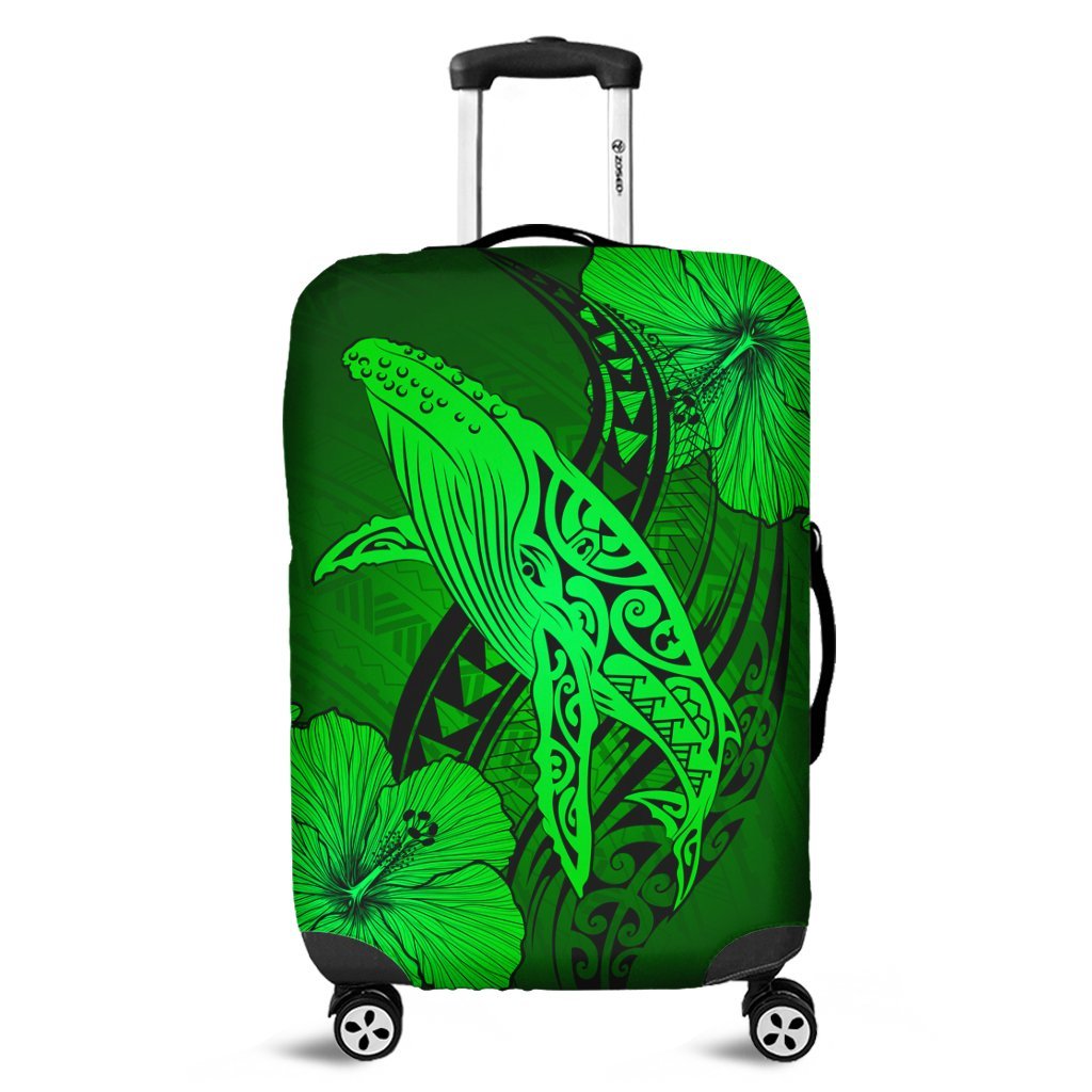 Hawaiian Map Whale Swim Hibiscus Polynesian Luggage Covers - Green - AH Black - Polynesian Pride