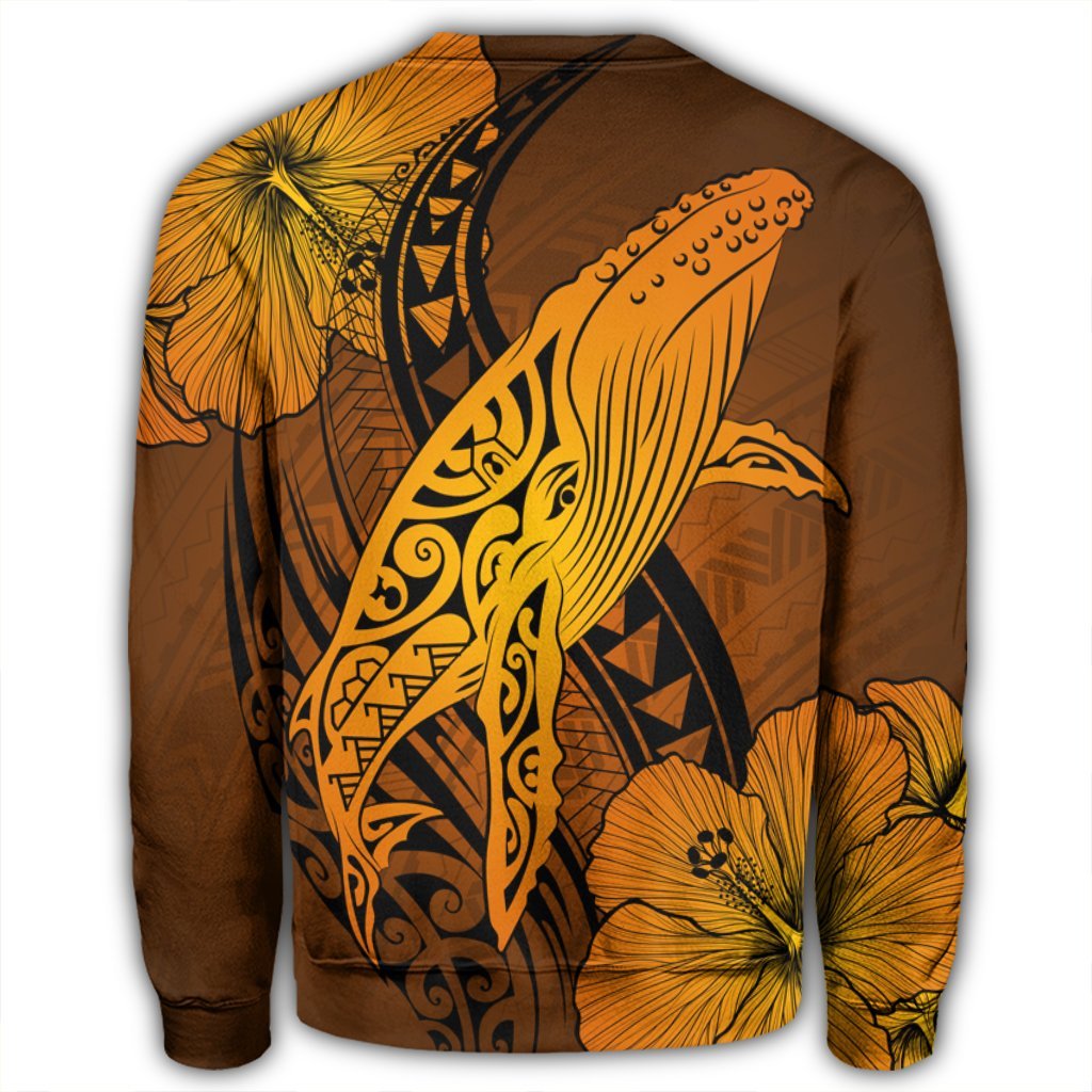 Hawaiian Map Whale Swim Hibiscus Polynesian Sweatshirt - Orange - AH - Polynesian Pride