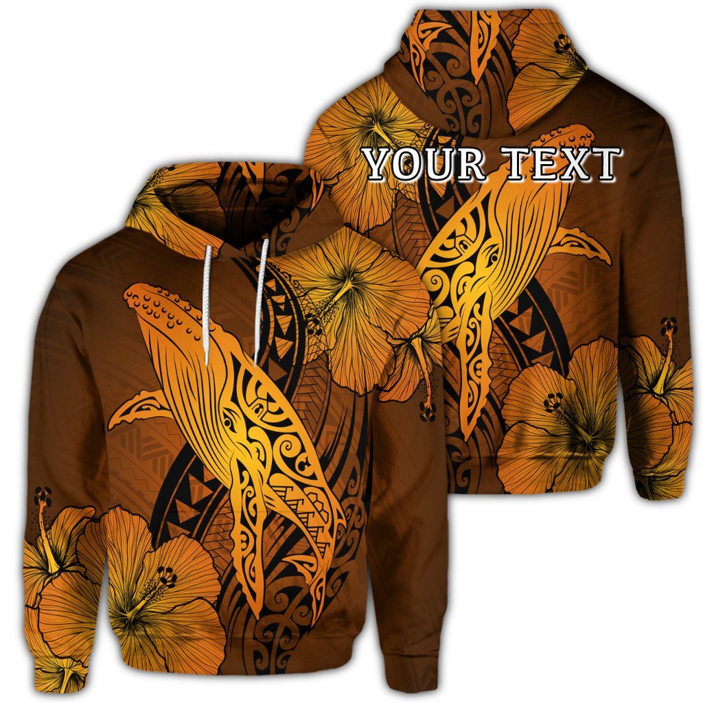 Custom Hawaiian Map Whale Swim Hibiscus Polynesian Hoodie Orange Unisex Art - Polynesian Pride