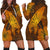 Hawaiian Map Whale Swim Hibiscus Polynesian Hoodie Dress - Orange - AH Black - Polynesian Pride