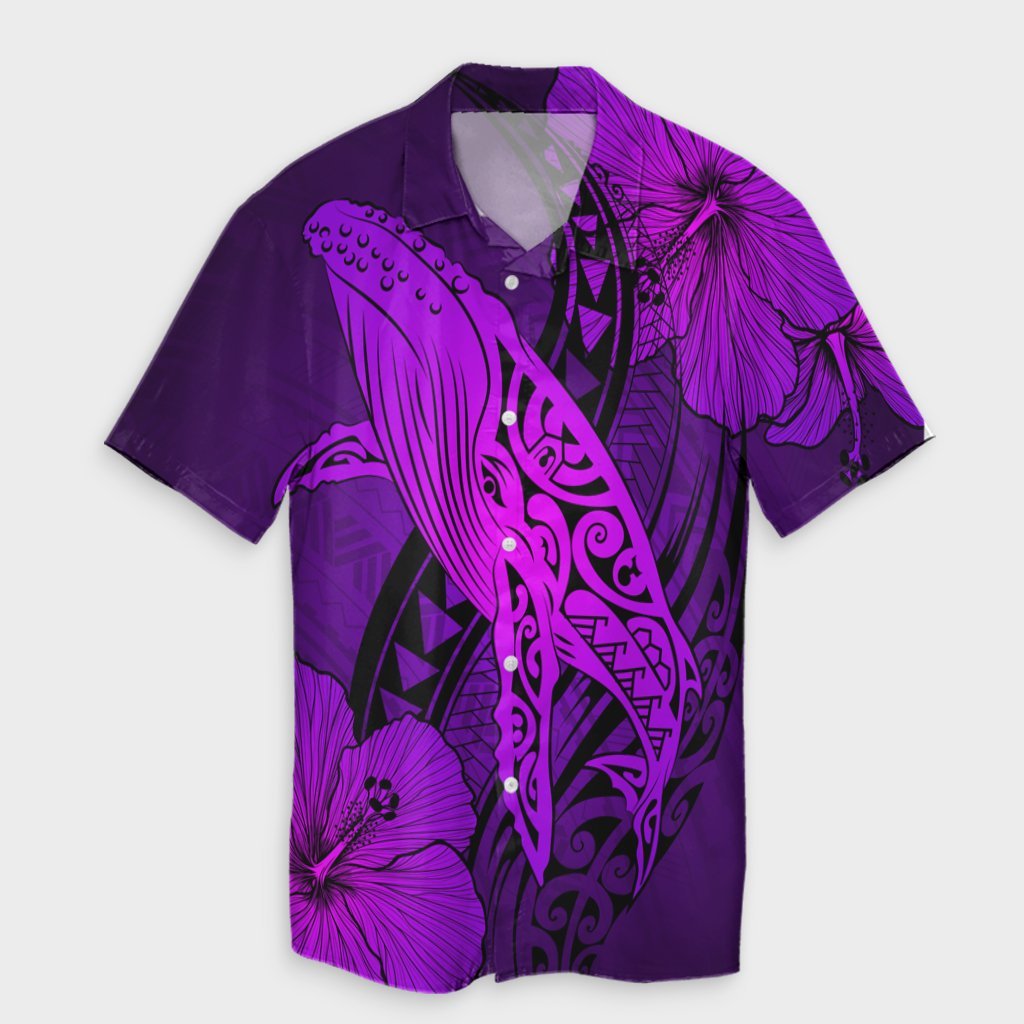 Hawaiian Map Whale Swim Hibiscus Polynesian Hawaiian Shirt - Purple - AH Unisex Black - Polynesian Pride