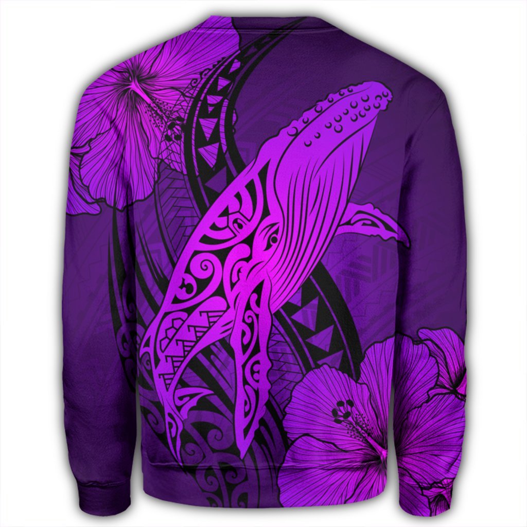 Hawaiian Map Whale Swim Hibiscus Polynesian Sweatshirt - Purple - AH - Polynesian Pride