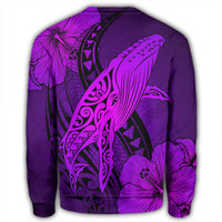 Hawaiian Map Whale Swim Hibiscus Polynesian Sweatshirt - Purple - AH - Polynesian Pride