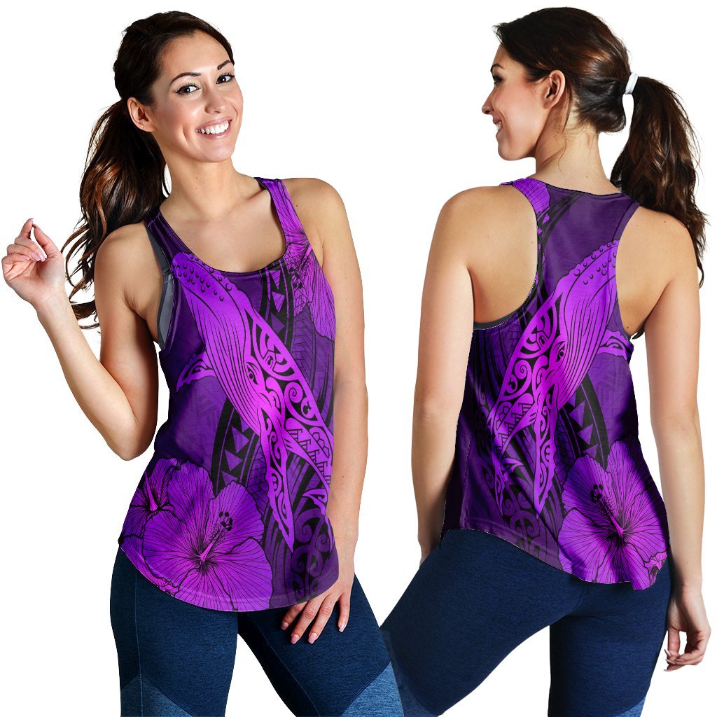 Hawaiian Map Whale Swim Hibiscus Polynesian Racerback Tank - Purple - AH Black - Polynesian Pride