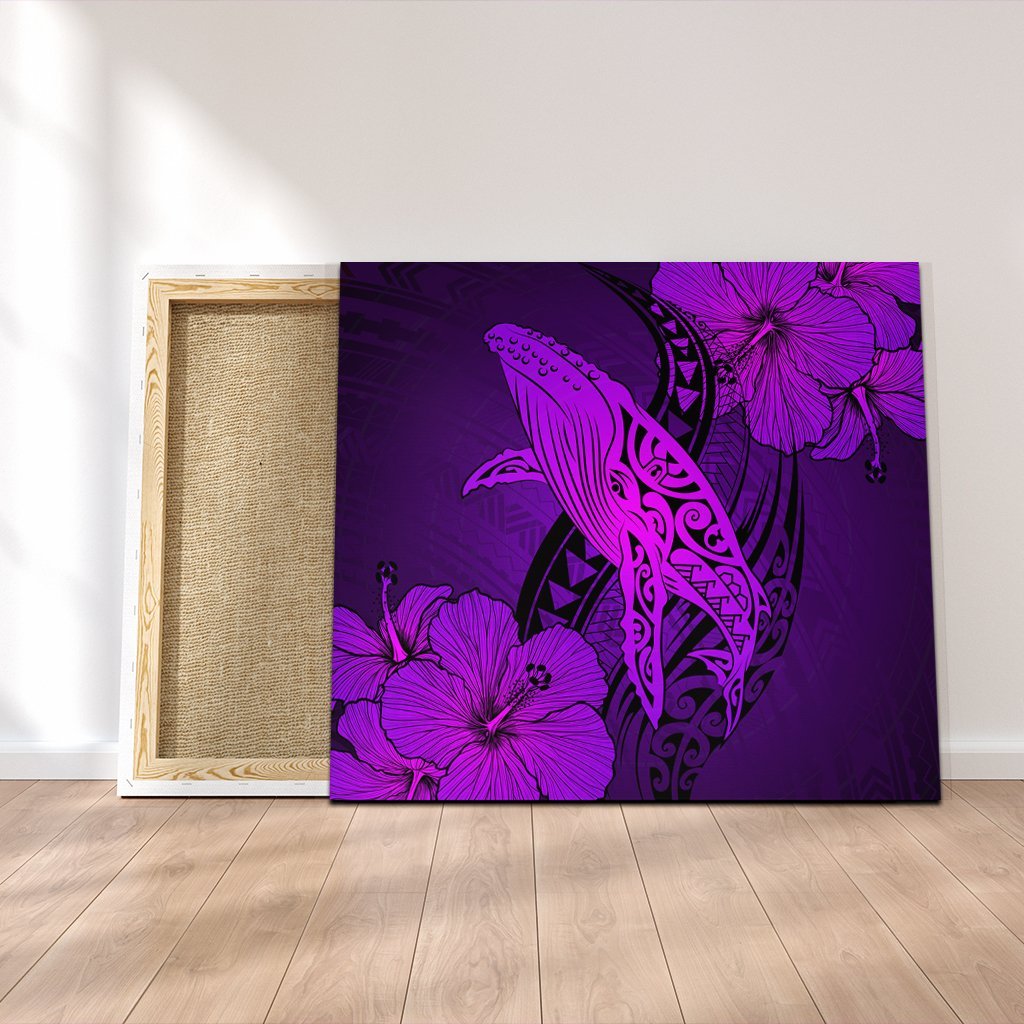 Hawaiian Map Whale Swim Hibiscus Polynesian Canvas - Purple - AH Canvas Poly-cotton - Polynesian Pride