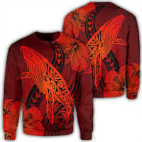 Hawaiian Map Whale Swim Hibiscus Polynesian Sweatshirt - Red - AH Unisex Black - Polynesian Pride