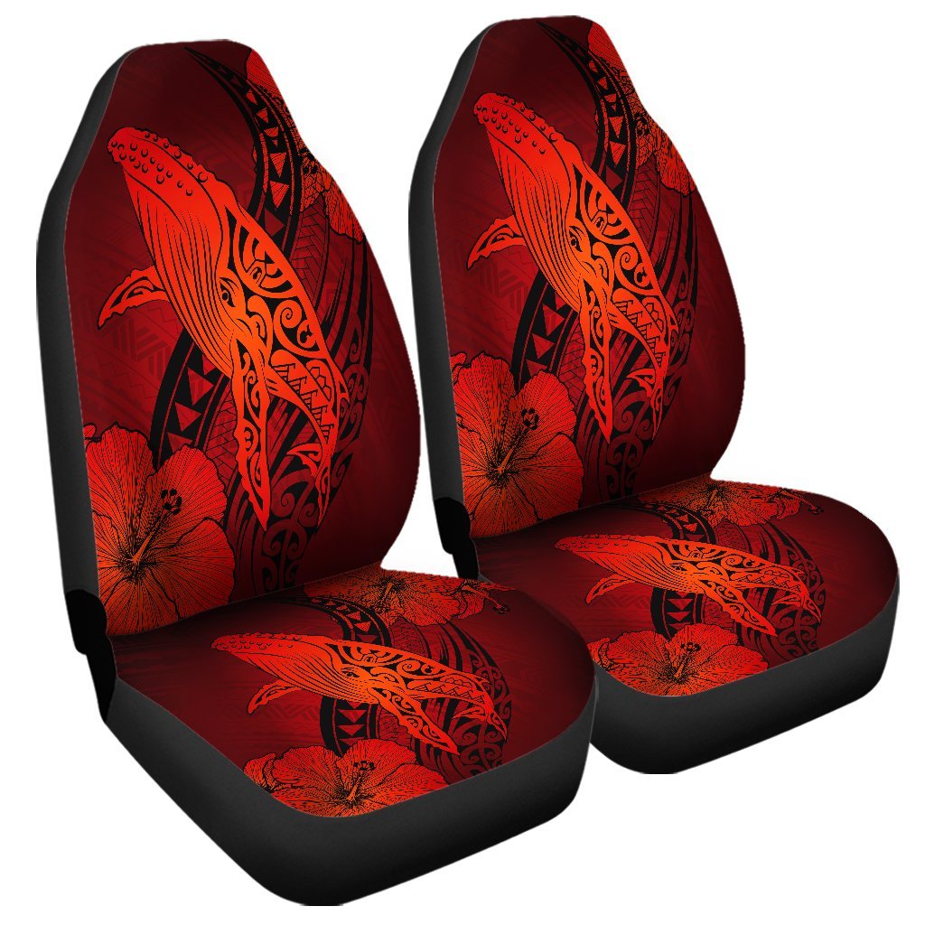 Hawaiian Map Whale Swim Hibiscus Polynesian Car Seat Covers - Red - AH Universal Fit Black - Polynesian Pride