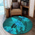 Hawaiian Map Whale Swim Hibiscus Polynesian Round Carpet - Turquoise - AH - Polynesian Pride