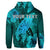 Custom Hawaiian Map Whale Swim Hibiscus Polynesian Hoodie Turquoise - Polynesian Pride