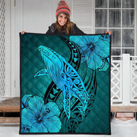 Hawaiian Map Whale Swim Hibiscus Polynesian Premium Quilts - Turquoise - AH - Polynesian Pride