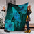 Hawaiian Map Whale Swim Hibiscus Polynesian Premium Blankets - Turquoise - AH - Polynesian Pride