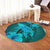 Hawaiian Map Whale Swim Hibiscus Polynesian Round Carpet - Turquoise - AH - Polynesian Pride