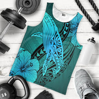 Hawaiian Map Whale Swim Hibiscus Polynesian Tank Top - Turquoise - AH - Polynesian Pride